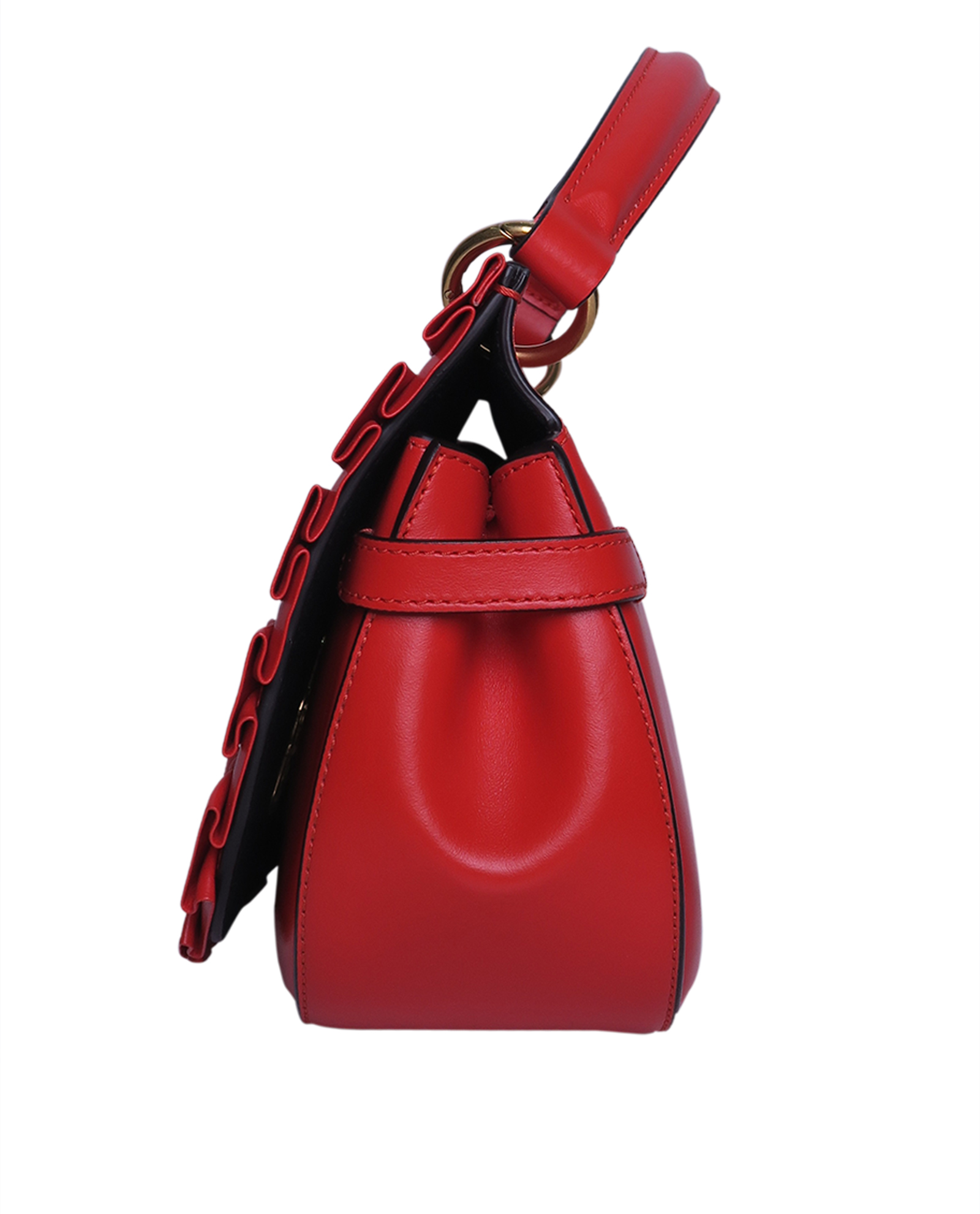 Small Amberly Frill Satchel, &pound;375, Handbags, Red, Leather, Bottom view